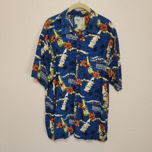 Big Dogs Hawaiian Tropical Short Sleeve Button Up Blue Orange Green Beer Shirt
